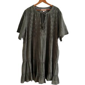 Nurture Westbound Eyelet Lace Tiered Dress sz 3X Olive Green Cottagecore Boho